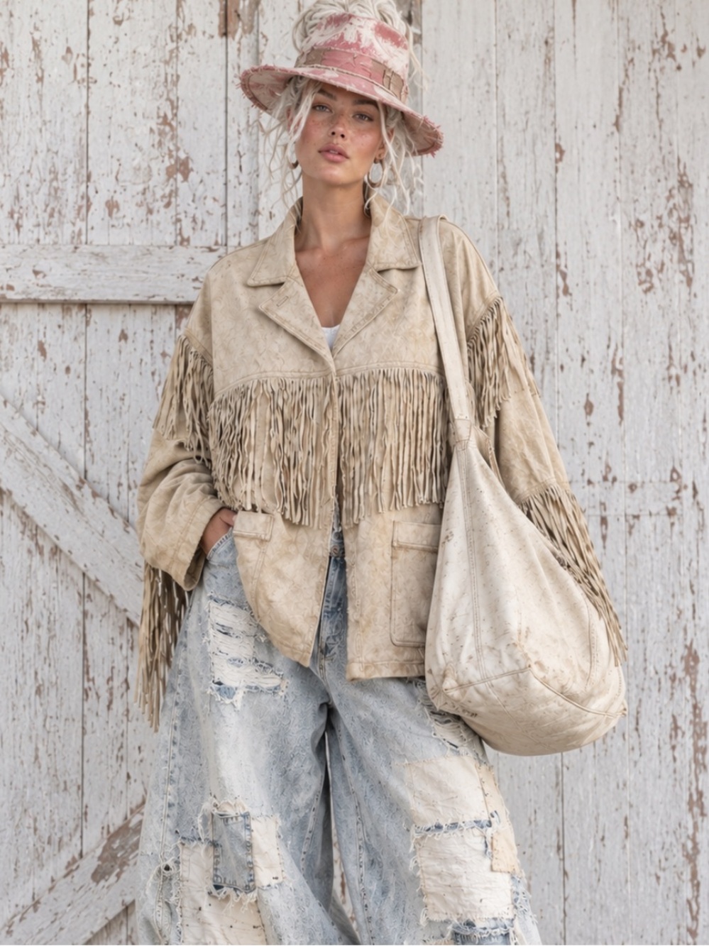 Zara very oversized leather fringed jacket